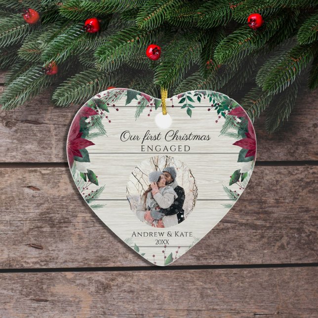 Unsere ersten Weihnachten Verlobt | Foto Heart Keramik Ornament (Von Creator hochgeladen)