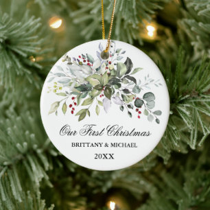 Unsere ersten Weihnachten Wasserfarben Grünpflanze Keramik Ornament