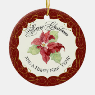 Unsere ersten Weihnachten zusammen mit Poinsettia  Keramik Ornament