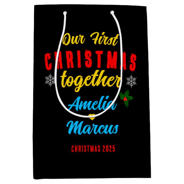 Unsere ersten Weihnachten zusammen Schneeflocken Mittlere Geschenktüte (Vorderseite)