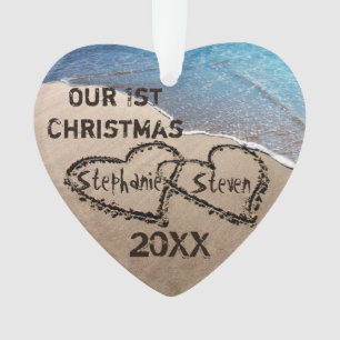 Unsere ersten Weihnachten zwei Herzen in Sand Orna Ornament