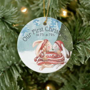 Unsere ersten Weihnachten zwei Niedlichen Kaninche Keramik Ornament