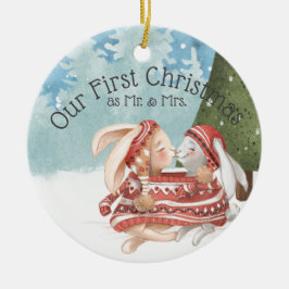 Unsere ersten Weihnachten zwei Niedlichen Kaninche Keramik Ornament