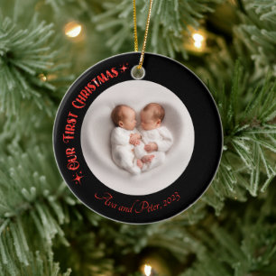 Unsere ersten Weihnachts-Twins Foto Name Custom Bl Keramik Ornament