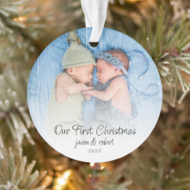 Unsere ersten Weihnachts-Twins-Namen-Foto-Overlay Ornament