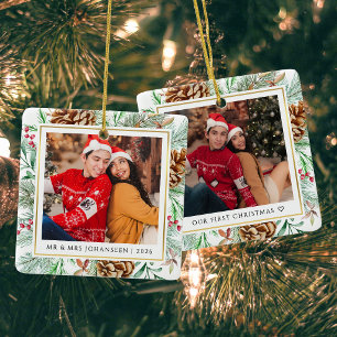 Unsere ersten Weihnachtsfotos Greenery Wasserfarbe Keramikornament