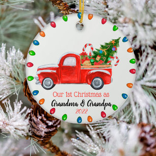 Unsere ersten Weihnachtsgroßeltern Red Truck, Ligh Keramik Ornament