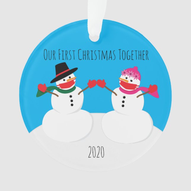 Unsere ersten Weihnachtsschneemänner 2020 Face Mas Ornament (Vorderseite)