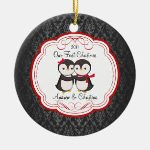 Unsere ersten Weihnachtsverzierungs-Pinguin-Paare Keramikornament