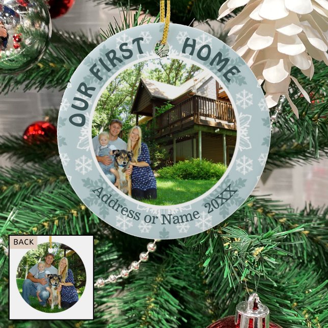 Unsere ersten Zuhause-, Aquamarin- und Weißschneef Keramikornament (Von Creator hochgeladen)