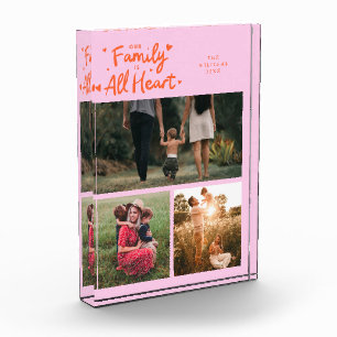 Unsere Familie ist ganz Herz Orange Pink Fotoblock