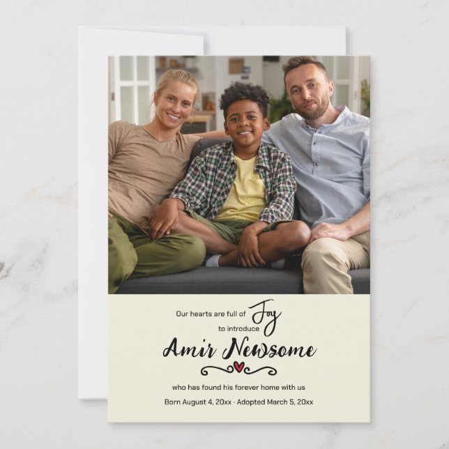 Unsere Familie verkündet die Adoption von Fotos Ankündigung (Vorderseite)