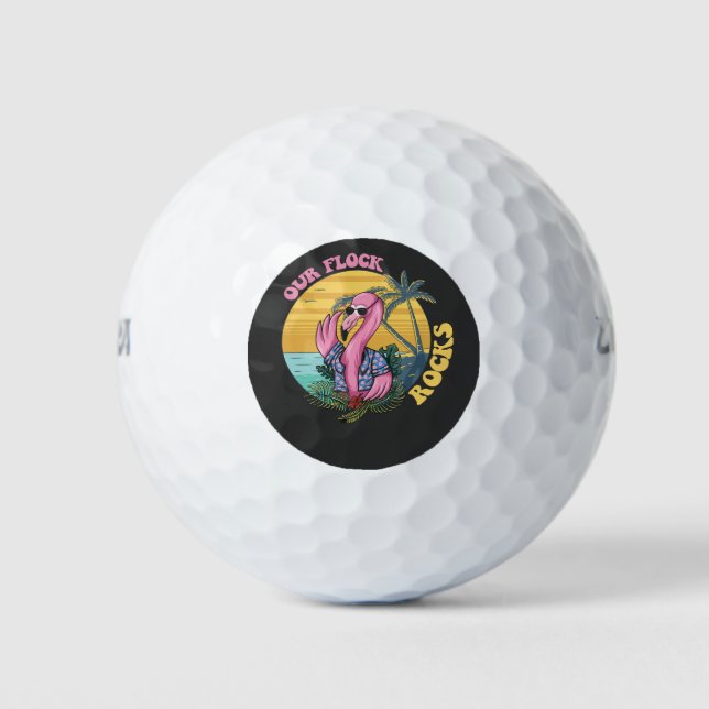 Unsere Flock Rocks Flamingo Groovy Retro Golfball (Vorderseite)