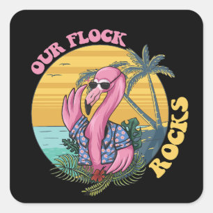 Unsere Flock Rocks Flamingo Groovy Retro Quadratischer Aufkleber