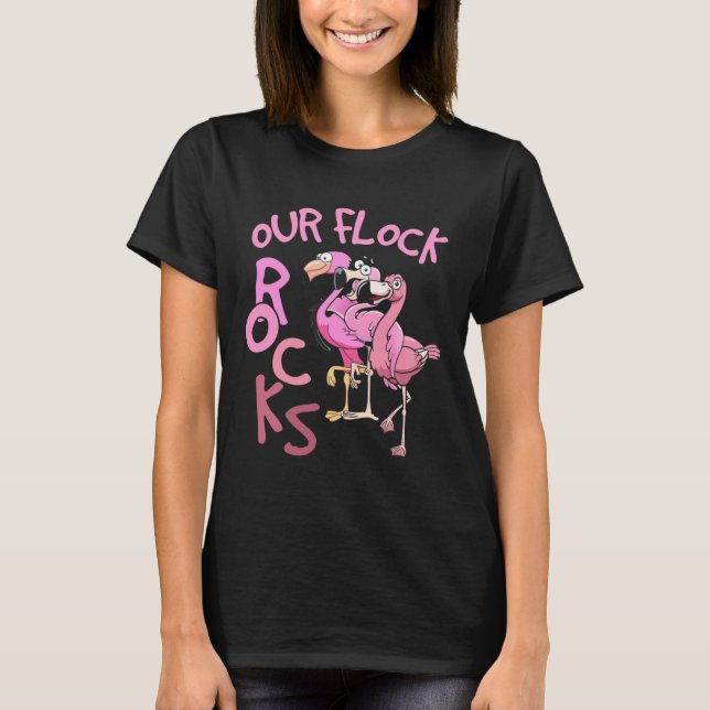 Unsere Flock Rocks Flamingo Matching Familienurlau T-Shirt (Vorderseite)