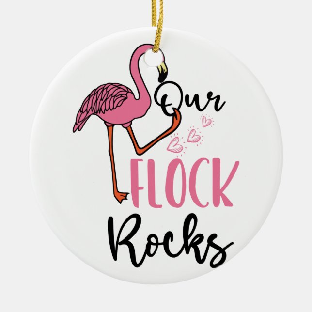 Unsere Flock Rocks Flamingo Pink Mutter Großvater Keramik Ornament (Vorne)