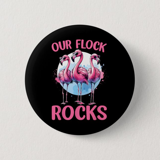 Unsere Flock Rocks Flamingos Lover Familienurlaub  Button (Vorderseite)