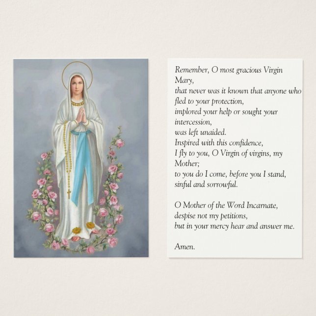 Unsere Frau des Rosary Lourdes Memorare Gebet (Vorne & Hinten)