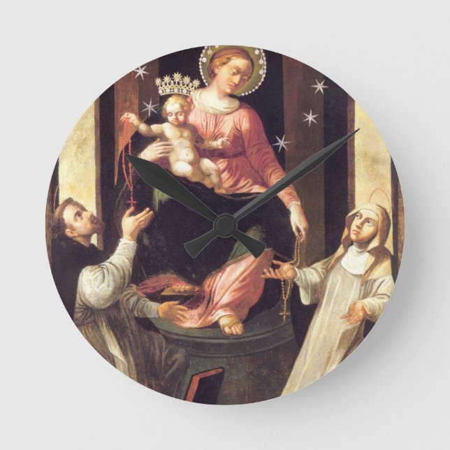 Unsere Frau des Rosenkranzes entstand in Pompeji Runde Wanduhr (Vorderseite)