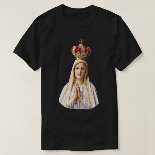 Unsere Frau von Fatima mit Rosary (gerundetes Desi T-Shirt (Design vorne)