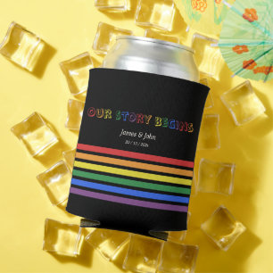 Unsere Geschichte beginnt Regenbogen-LGBTQ-Flagge Dosenkühler