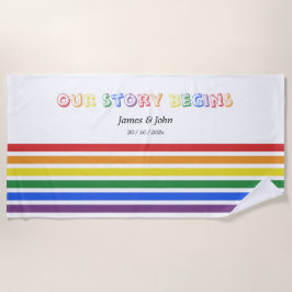 Unsere Geschichte beginnt Regenbogen-LGBTQ-Flagge  Strandtuch
