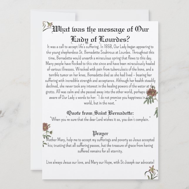 Unsere Gottesmutter-Gebetskarte Einladung (Rückseite)