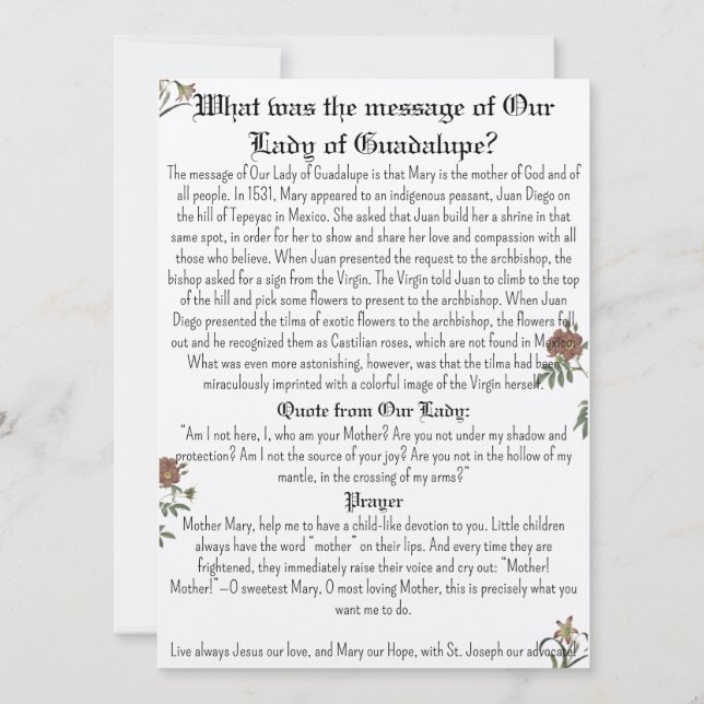 Unsere Gottesmutter-Gebetskarte Einladung (Rückseite)