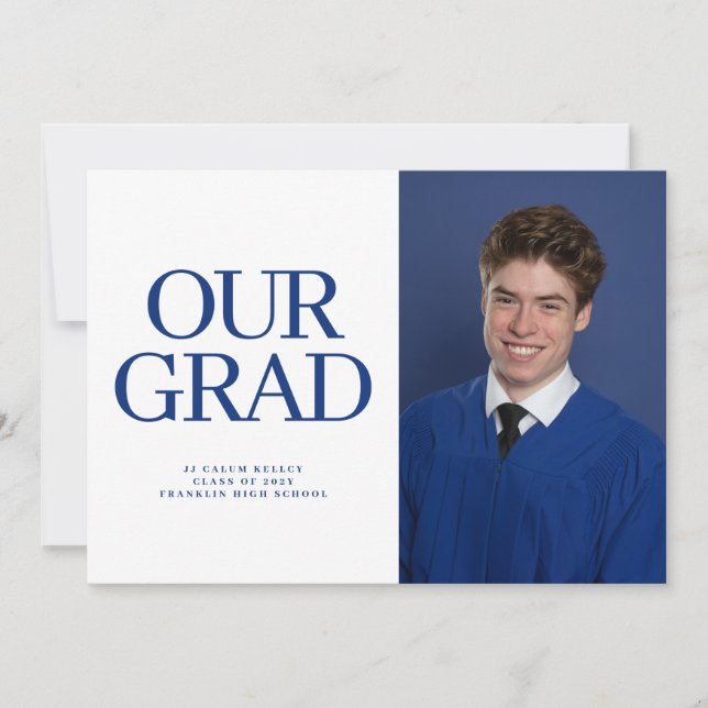 UNSERE GRAD Blue White 2 Foto Graduate Einladung (Vorderseite)
