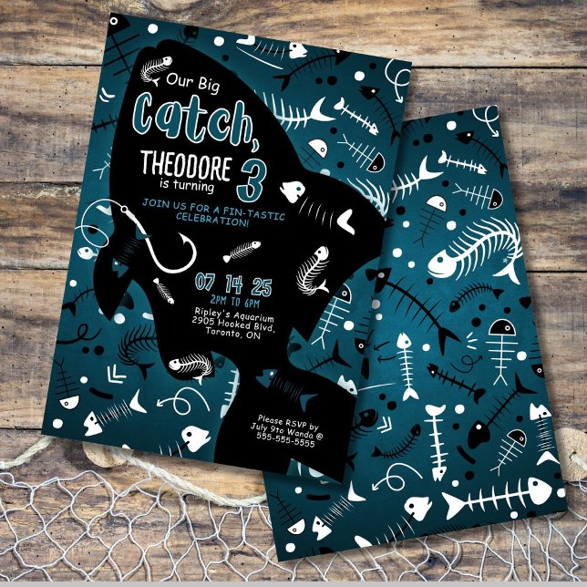 Unsere große Einladung zum Geburtstag (Reel in the fun with this fish theme Big Catch invitation!)
