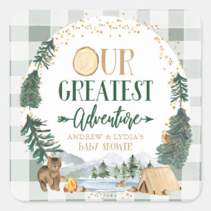 Unsere größte Abenteuer-Baby-Party Quadratischer Aufkleber