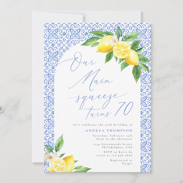Unsere Haupt-Squeeze dreht 70 Lemon Italienisch Ge Einladung (Vorderseite)