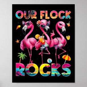 Unsere Herde rockt Flamingo Sommerurlaub Familien- Poster