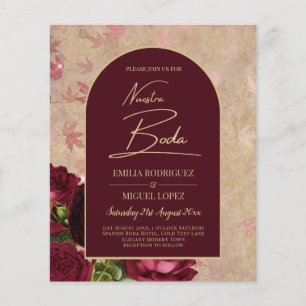 Unsere Hochzeit Burgunderrote Rosen Vintage Flyer