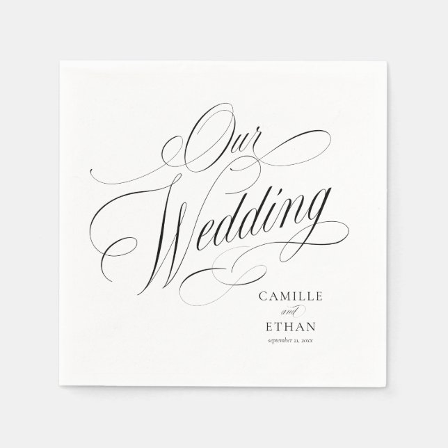 Unsere Hochzeit Elegant Script Papier Serviette (Vorderseite)