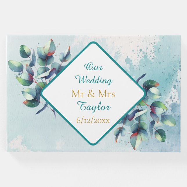 Unsere Hochzeit | Eukalyptus Botanische Vegetation Gästebuch (Vorderseite)