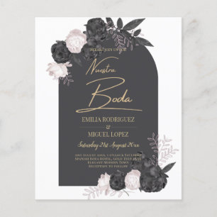 UNSERE HOCHZEIT Graue errötende rosa Rosen Spanisc Flyer