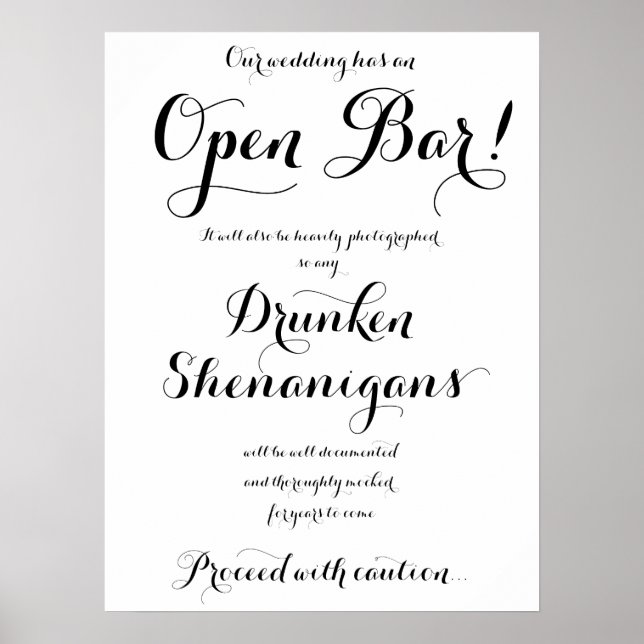 Unsere Hochzeit hat ein offenes Bar-Schild Poster (Vorne)
