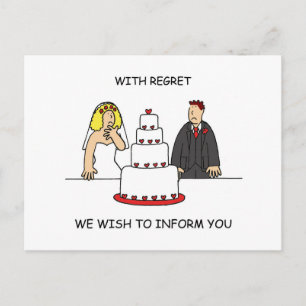 Unsere Hochzeit ist abgesagt Cartoon-Paar Ankündigungspostkarte