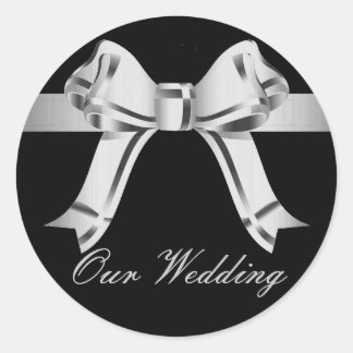 "Unsere Hochzeit" - Silber/Grau Bow und Ribbon[a] Runder Aufkleber