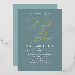 Unsere Hochzeit Spanisch Blaue Schrift Hochzeits- Folieneinladung
