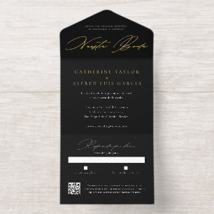 Unsere Hochzeit Spanisch Schwarze Schrift Hochzeit All-in-One-Einladung