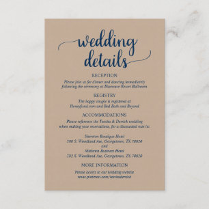 Unsere Hochzeitdetails, rustikale Kraft Navy Blue  Begleitkarte