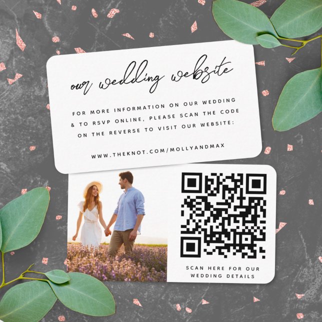 Unsere Hochzeitsseite | QR Code Einfaches Foto UAW Begleitkarte (Direct guests seamlessly to your wedding website using this QR code photo invite enclosure card)