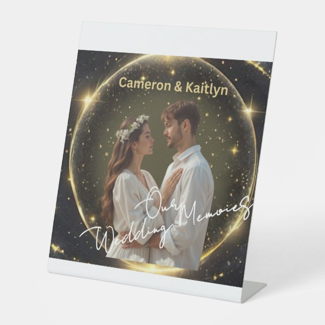 Unsere Hochzeitsstipps - elegante Schwarz- und Gol Sockelschild (Vorderseite)