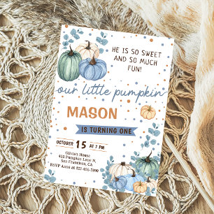 Unsere kleine blaue Pumpkin Fall Birthday Party Einladung
