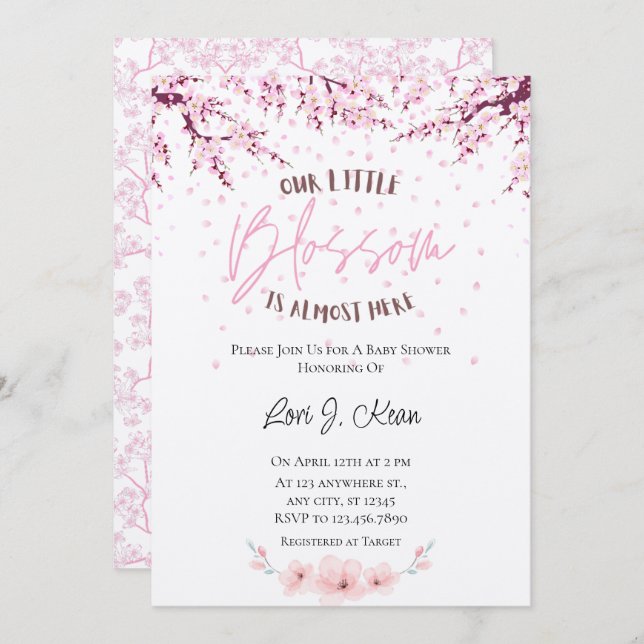 Unsere kleine Blossom Girl Dusche Einladung (Vorne/Hinten)