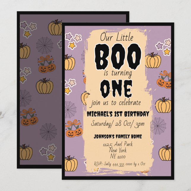 Unsere kleine Boo 1. Geburtstagsfeier Einladung (Vorne/Hinten)