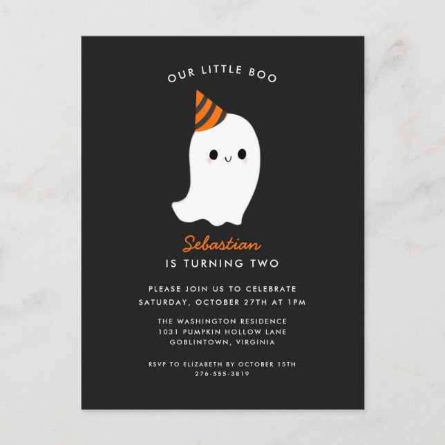 Unsere kleine Boo Halloween Geburtstagsparty Postkarte (Vorderseite)
