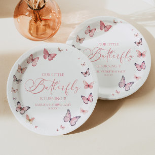 Unsere kleine Butterfly Soft Pink Geburtstagsparty Pappteller